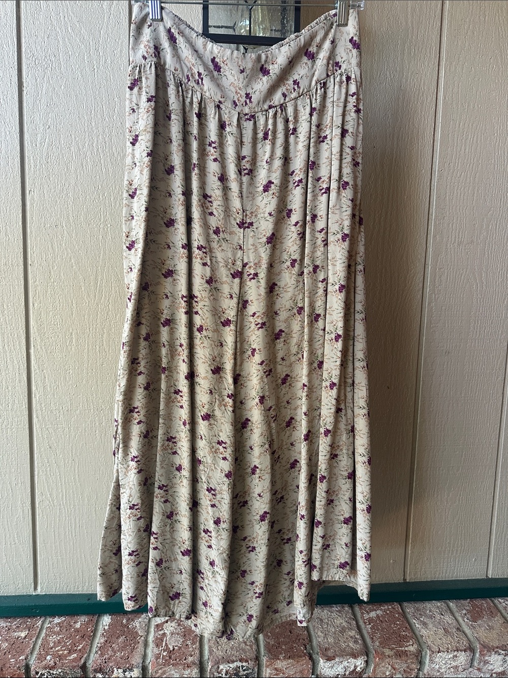Cream & Purple Palazzo Pants with Green Blooms